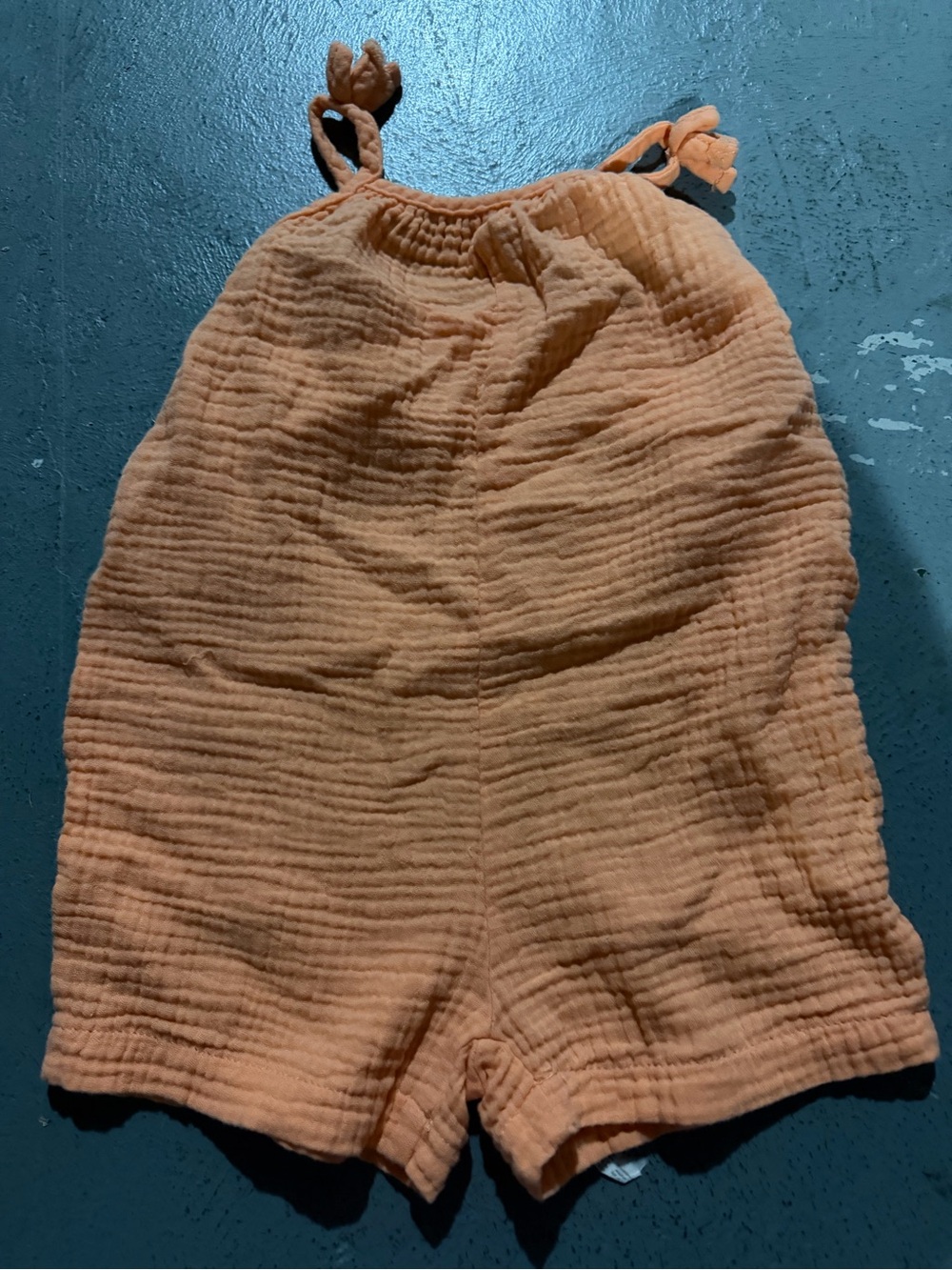 Little girls Peach Gauze Tie-Strap romper